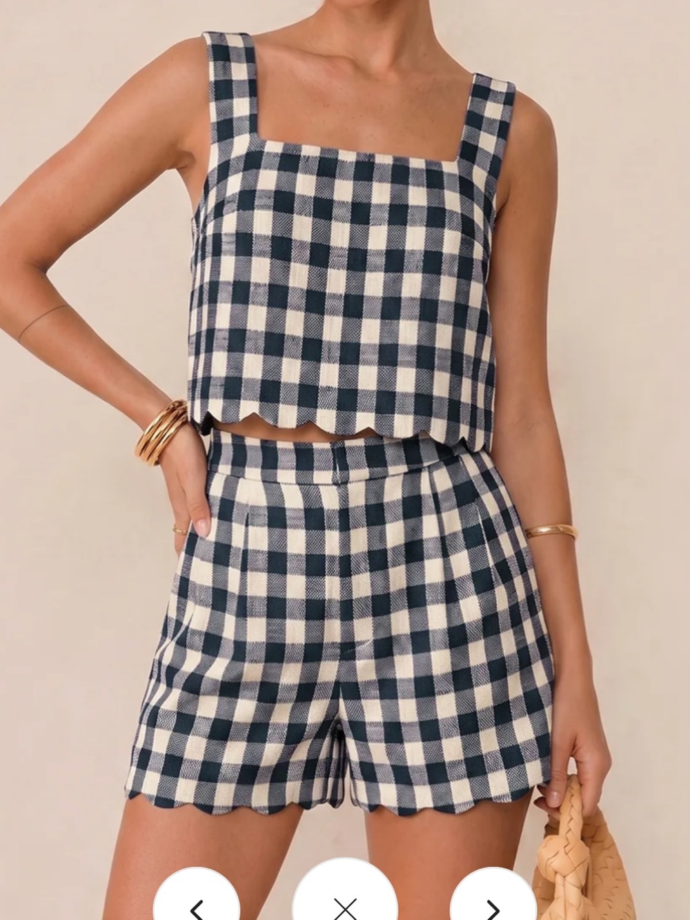 Navy & White gingham Scallop Hem Shorts and Top matching Set